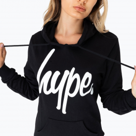 Hype Black White Script Womens Pullover Hoodie | Size 6