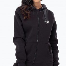 Hype Black White Script Womens Zip Hoodie | Size 4