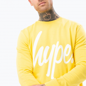 Hype Yellow Script Mens Crew Neck | Size 2X-Large