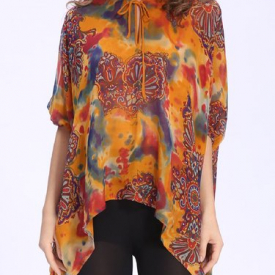 Orange Casual Silk-chiffon Blouse