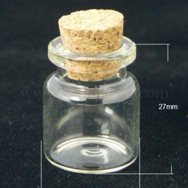 Glass Wishing Bottle Bead Containers, with Cork Stopper, Clear, 22x27mm; Inner Diameter: 6mm; Tampion: 5.5~7x7mm, Bottleneck: 15mm in diameter