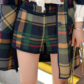 Dark Green Casual Checkered/Plaid Short