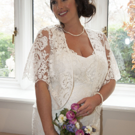 Ivory Scallop Sleeve Emb. Lace Shrug