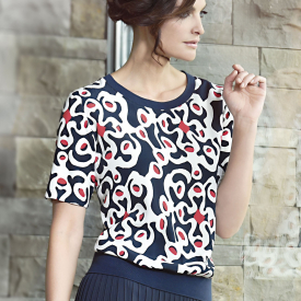 Frank Walder Navy/White/Red Printed Short Sleeve Top
