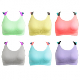 Women Sports Bra Wide Cross Strap Elastic Contrast Color Breathable Padded Wireless Yoga Fitness Workout Tank Bra Brassiere