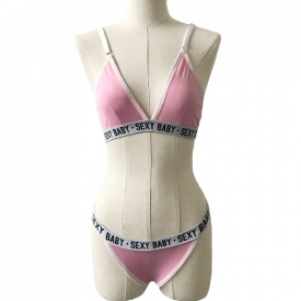 Sexy Women Lingerie Set Letter Printed Bra Bralette Thong Briefs Two Piece Sleepwear Underwear Suit