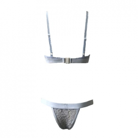 New Sexy Women Lingerie Set Semi-Sheer Lace Letter Printed Bra Thong Two Piece Sleepwear Underwear Suit