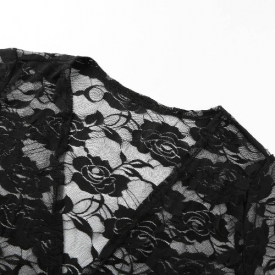 Women Lace Beach Top Swimsuit Cover Up See Through Cardigan Bikini Shirt Tunic Bathing Suit Beachwear Black/White