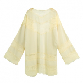 Women Chiffon Kimono Cardigan Floral Lace Boho Loose Outerwear Beachwear Cover Up Blouse Tops Black/Beige/White