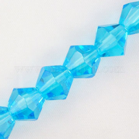 Glass Beads Strands, Faceted, Bicone, Aqua, about 8mm in diameter, hole: 1mm, about 43pcs/strand, 13.8″