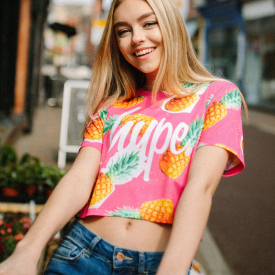 Hype Pineapple Script Kids Crop Pink T-Shirt | Size 14Y