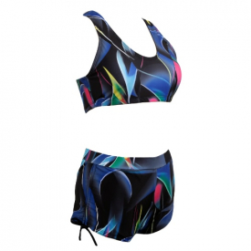 Sexy Women Bikini Set Geometric Print Padded Scoop Neck Sleeveless Bathing Suit Swimwear Swimsuits Two Piece Blue