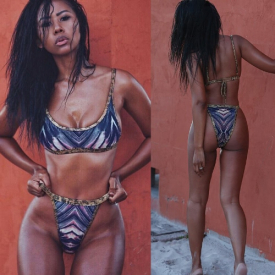 Women Bikini Set Colorful Striped Print Padded Pus Up Brazilian Vintage Sexy Two Piece Swimwear Royalblue