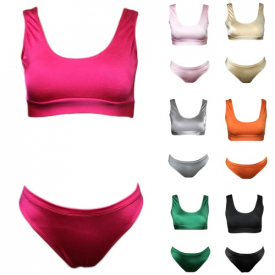 Sexy Women Bikini Set Solid Color O-Neck Sleeveless Casual Elegant Bathing Suit Swimwear Swimsuits Two Piece