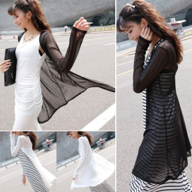 Women See Through Cardigans Mesh Long Sleeves Open Shirt  Sheer Long Bikini Cover Ups Tops Plus Size Beachwear