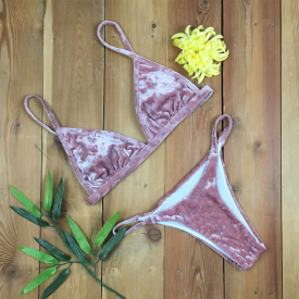 Sexy Women Bikini Set Wire Free Padding Low Waist Thong Biquini Swimwear Swimsuit Blue/Coffee/Pink