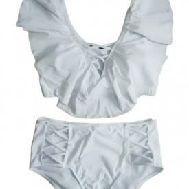 Sexy Women Plus Size Bikini Set Printed Ruffles Hollow Out Push Up Swimsuit Swimwear Two Piece Bathing Suit