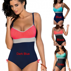 Women One Piece Bikini Swimwear Bodysuit Color Splice Bandage Beach Wear Monokini Swimsuit Batching Suit