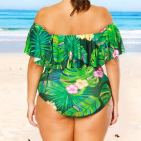 Sexy Women Floral Print Strappy Swimsuit One Piece Ruffle Trim Padding Swimwear Bathing Suit Beachwear Monokini