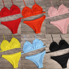 Women Bikini Set Push Up Swimwear Swimsuit Ruffle Low Waisted Padded Two Piece Bathing Suit Beach Wear