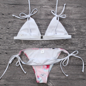 Sexy Women Bikini Set Floral Print Striped Splice Strappy Wireless Bathing Suit Swimsuits Two Piece Beach Wear