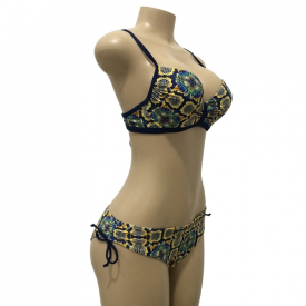 Sexy Women Bikini Set Snake Skin Print Underwire Push Up Top Bottom Swimwear Swimsuit Bathing Suit Blue