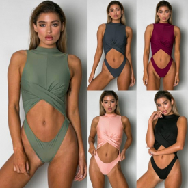 Sexy Women One Piece Swimsuit Swimwear High Neck Monokini Backless Bathing Suit