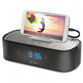 Groov-e TimeCurve Alarm Clock Radio with USB Charging Station – Black