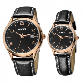 EYKI Fashion Classic Lover’s Watch Table Quartz Leather Watchband EET8729 Men Male Golden-Black