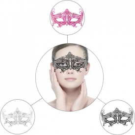Festnight Romantic Black Laser Cut Metal Half Mask with Rhinestones Masquerade Ball Halloween Mask Fancy Gift