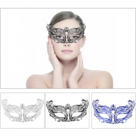 Festnight Fashionable Black Laser Cut Metal Half Mask with Rhinestones Masquerade Ball Halloween Mask Fancy Gift