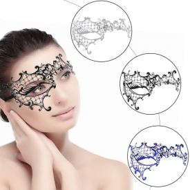 Festnight Luxury Black Laser Cut Metal Half Mask with Rhinestones Masquerade Ball Halloween Mask