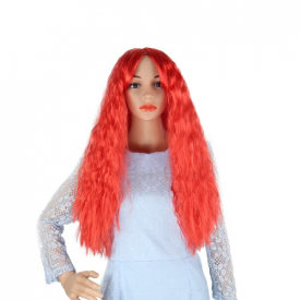 Adults Kids 28” Long Corn Curly Wig Full Head Red Synthetic Fluffy Wavy Wigs for Halloween Cosplay Costumes