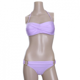 Fashion Sexy Bikini Set Swimwear Swimsuit Beachwear Ruched Strapless Padded Bandeau Top Purple