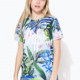 Hype Blue Cyan Tropics Script Kids T-Shirt | Size 11-12