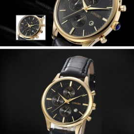 LONGBO Man Quartz Watch 3ATM Water Resistant Alloy Wristwatch with Calendar