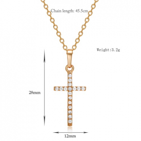 Fashion Luxurious Copper Gold Plated Zircon Rhinestone Crystal Cross Pendant Necklace Chain Jewelry for Women Girls Gift Party Wedding