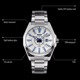 SKMEI 2016 Brand New Luxury Business Watch For Men Analog Steel Silver Watches Fashion Casual Wristwatches