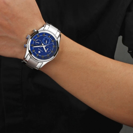 WWOOR Fashion Multi-function Luminous Quartz Analog Mens Watches Water-proof Business Man Wristwatch with 24H/Week/Date Display + Watch Box