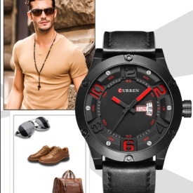 CURREN 2017 Luxuey PU Leather Quartz Men Watch Water-Proof Week Calendar Sports Style Man Casual Wristwatch