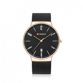 CURREN Fashion Mesh Stainless Steel Quartz Watch Water-Proof Simplicity Man Casual Wristwatch Calendar