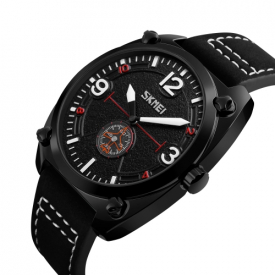 SKMEI Fashion Casual Quartz Watch 3ATM Water-resistant Men Watches Genuine Leather Wristwatch Male