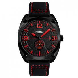 SKMEI Fashion Casual Quartz Watch 3ATM Water-resistant Men Watches Genuine Leather Wristwatch Male