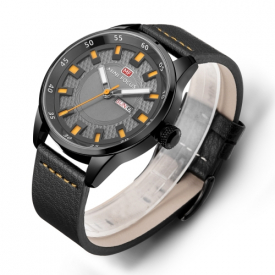 MINI FOCUS Fashion Genuine Leather Men Watches Quartz 3ATM Water-resistant Luminous Casual Man Wristwatch