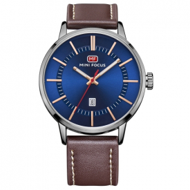 MINI FOCUS Fashion Genuine Leather Men Watches Quartz 3ATM Water-resistant Luminous Casual Man Wristwatch Calendar