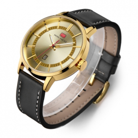 MINI FOCUS Fashion Genuine Leather Men Watches Quartz 3ATM Water-resistant Luminous Casual Man Wristwatch Calendar