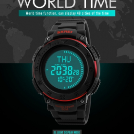 SKMEI Men’s 5ATM Water-resistant E-Compass LED Electronic Watch Outdoor Sports Digital Watches Backlight Alarm / Stopwatch / Count Down / Calendar Date Window / World Time
