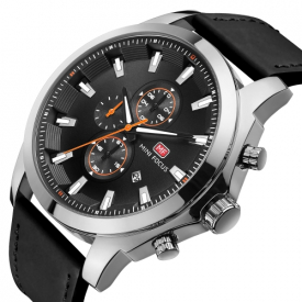 MINI FOCUS Fashion Genuine Leather Men Sport Watch 3ATM Water-resistant Quartz Luminous Wristwatch Man Relogio Musculino Chronograph