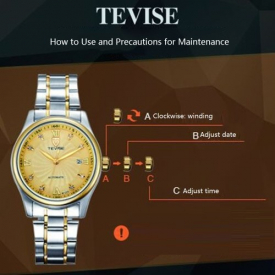 TEVISE 8122S Automatic Mechanical Watch Men Water-resistant Stainless Steel Strap Alloy Casing
