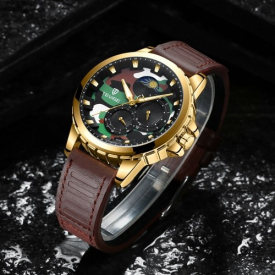 TEVISE T815A Stainless Steel Watch Wrist Watch Top Brand Luxury Quartz Watch Men Casual Leather Luminous Waterproof Moon phase Watch